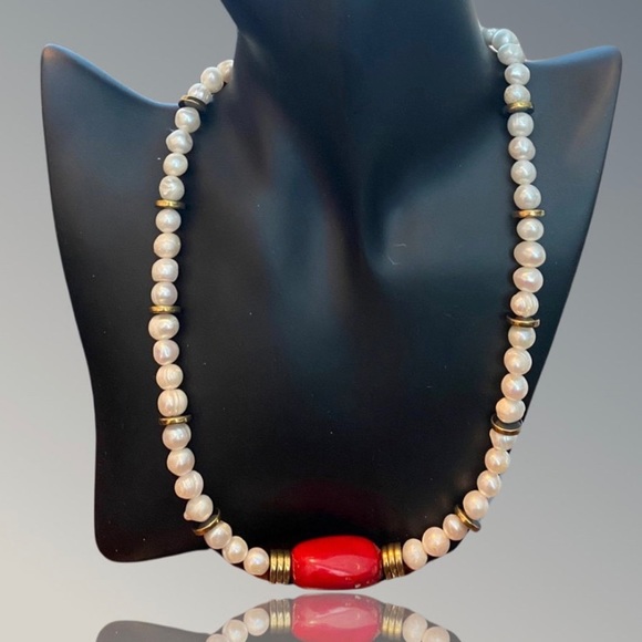Pearl and Coral Necklace, Coral and Pearl Necklace, Pearl Necklace for Her - Picture 1 of 2